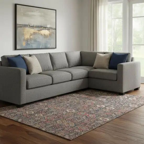 Red Gold And Gray Tribal Washable Area Rug With UV Protection Photo 1