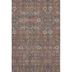 Photo of Red Gold And Gray Tribal Washable Area Rug With UV Protection