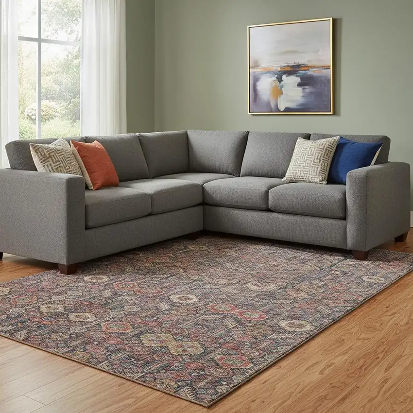 Red Gold And Gray Tribal Washable Area Rug With UV Protection Photo 1