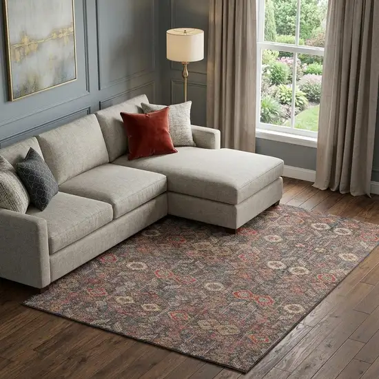 Red Gold And Gray Tribal Washable Area Rug With UV Protection Photo 1