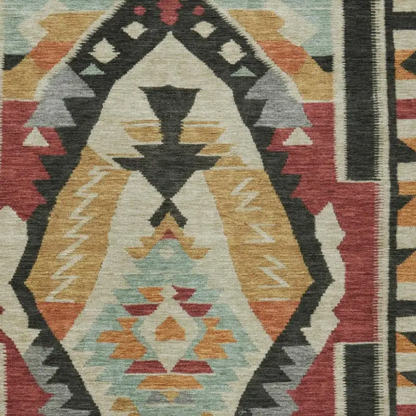 Red Gold And Gray Tribal Washable Indoor Outdoor Area Rug Photo 4