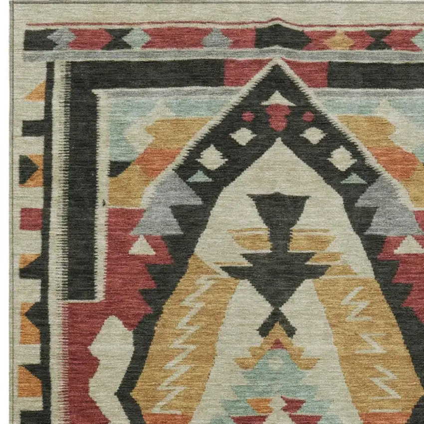 Red Gold And Gray Tribal Washable Indoor Outdoor Area Rug Photo 4