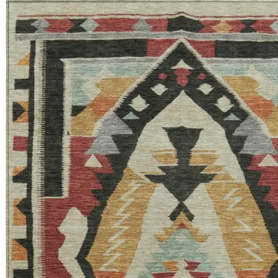 Red Gold And Gray Tribal Washable Indoor Outdoor Area Rug Photo 4