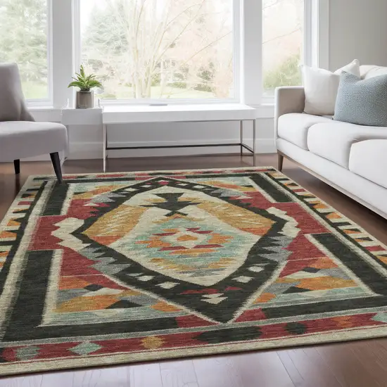 Red Gold And Gray Tribal Washable Indoor Outdoor Area Rug Photo 7