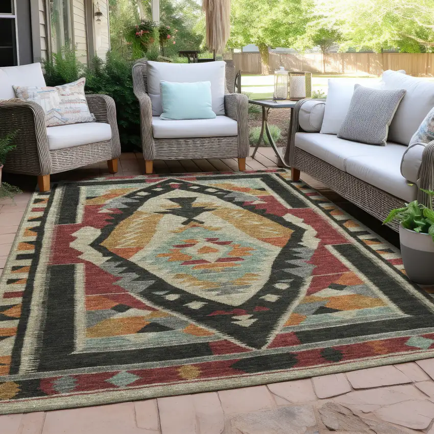 Red Gold And Gray Tribal Washable Indoor Outdoor Area Rug Photo 5