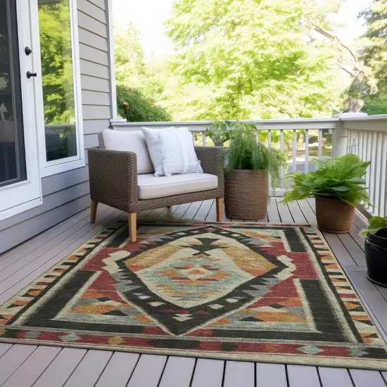 Red Gold And Gray Tribal Washable Indoor Outdoor Area Rug Photo 8