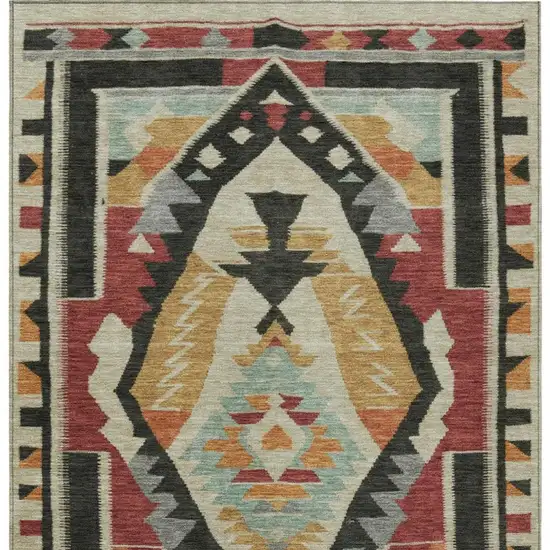 Red Gold And Gray Tribal Washable Indoor Outdoor Area Rug Photo 3