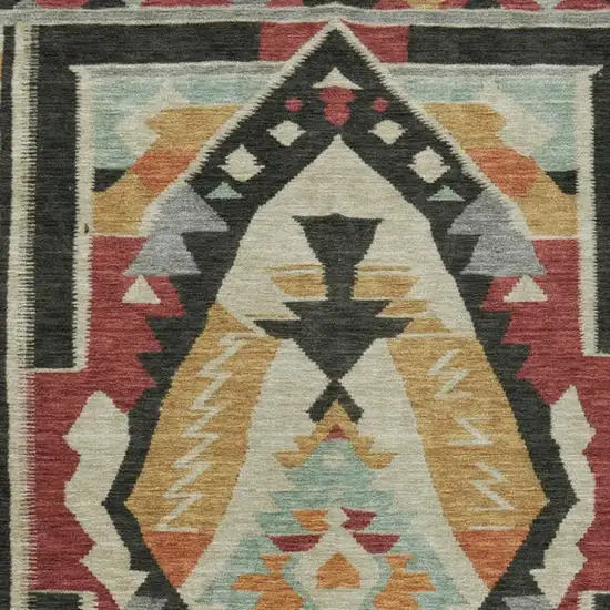 Red Gold And Gray Tribal Washable Indoor Outdoor Area Rug Photo 4