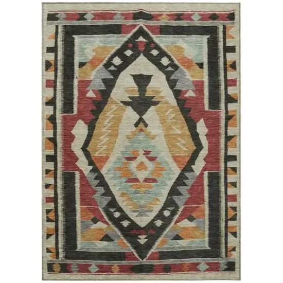 Red Gold And Gray Tribal Washable Indoor Outdoor Area Rug Photo 1