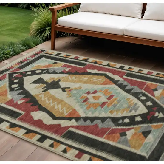 Red Gold And Gray Tribal Washable Indoor Outdoor Area Rug Photo 2