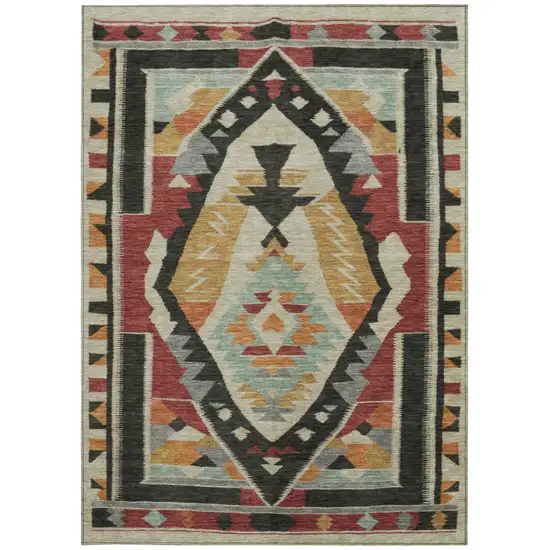 Red Gold And Gray Tribal Washable Indoor Outdoor Area Rug Photo 3