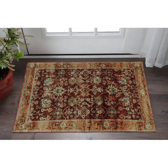 Red and Gold Oriental Power Loom Area Rug Photo 1