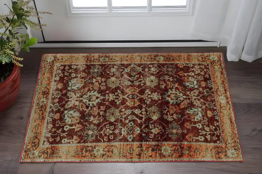 Red and Gold Oriental Power Loom Area Rug Photo 1