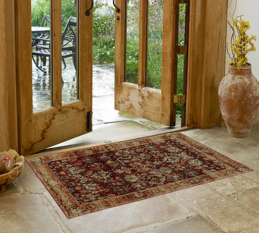 Red and Gold Oriental Power Loom Area Rug Photo 1