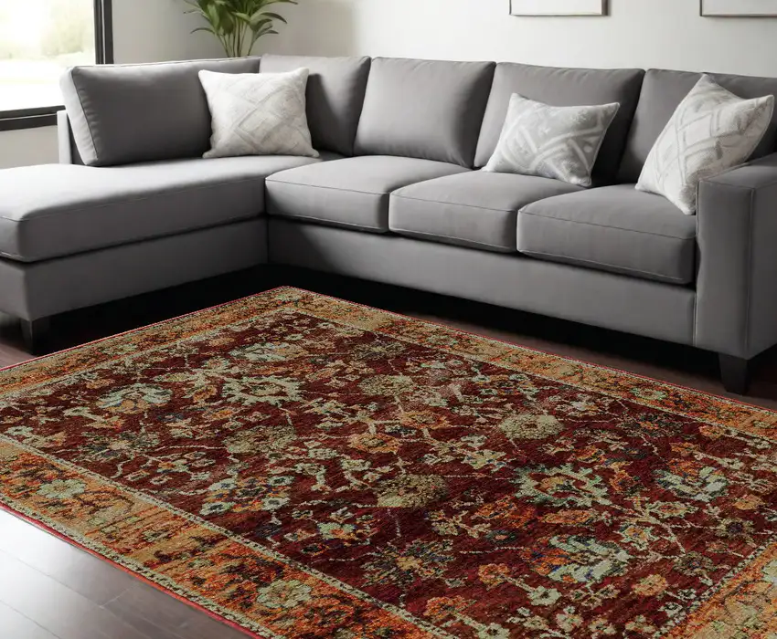 Red and Gold Oriental Power Loom Area Rug Photo 1