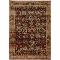 Photo of Red Gold And Green Oriental Power Loom Stain Resistant Area Rug