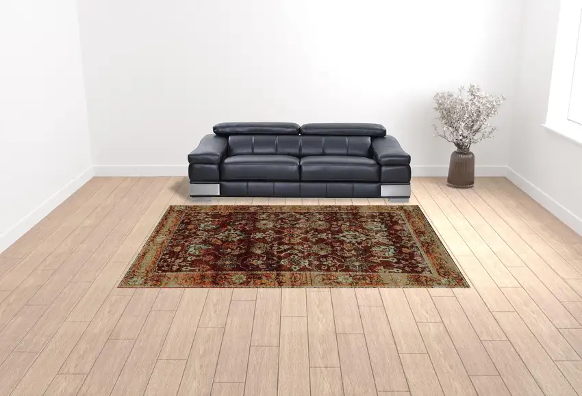 Red Gold And Green Oriental Power Loom Stain Resistant Area Rug Photo 2