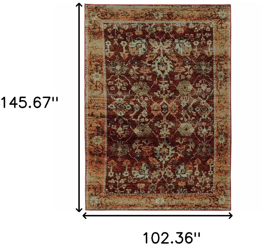 Red Gold And Green Oriental Power Loom Stain Resistant Area Rug Photo 5