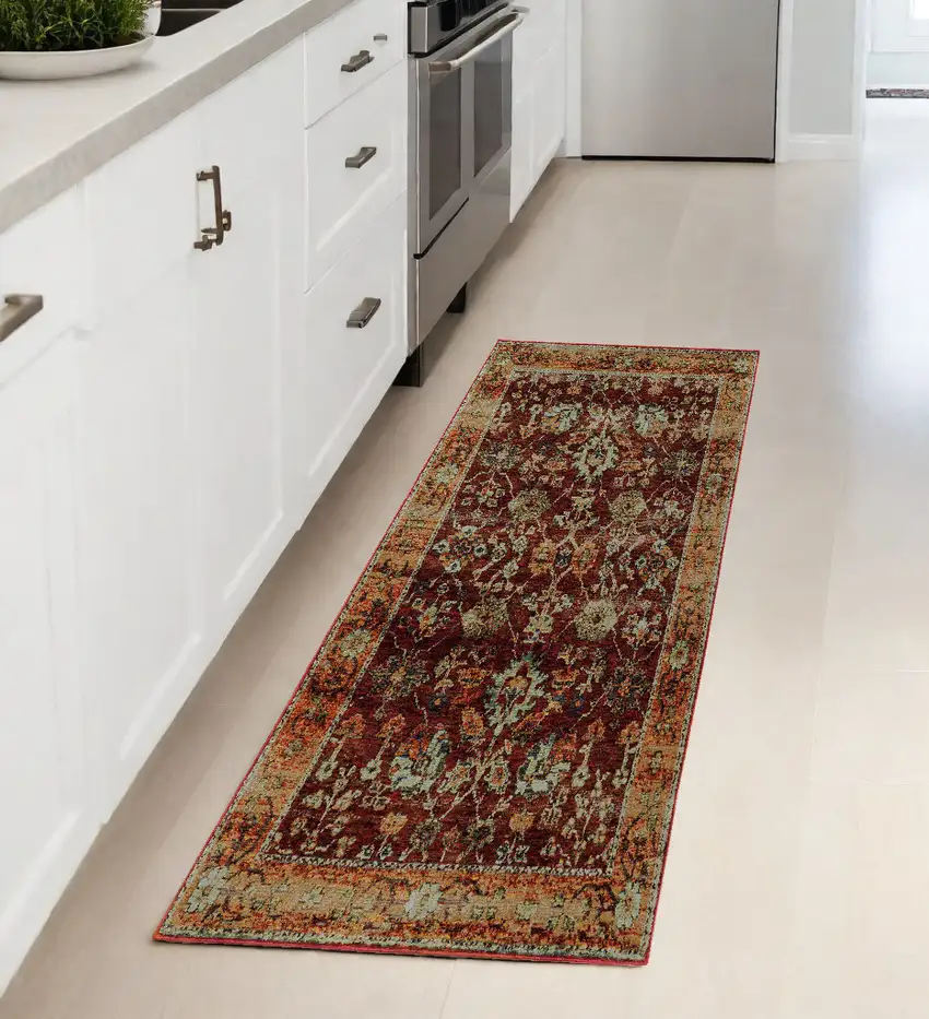 Red and Gold Oriental Power Loom Runner Rug Photo 1