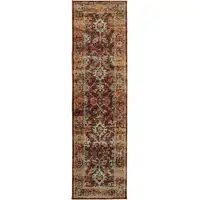 Photo of Red Gold And Green Oriental Power Loom Stain Resistant Runner Rug