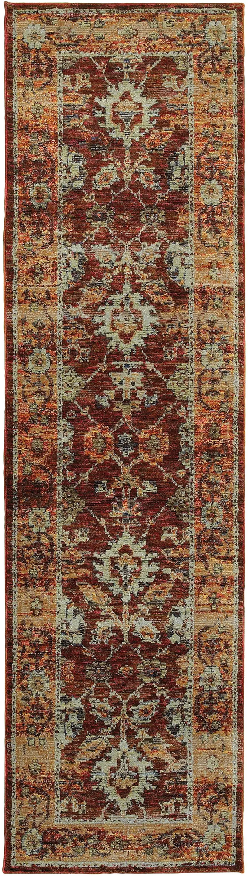Red Gold And Green Oriental Power Loom Stain Resistant Runner Rug Photo 1
