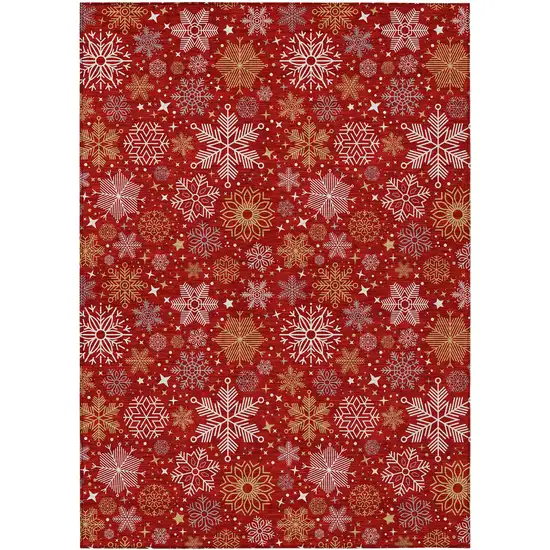 Red Gold And Ivory Medallion Washable Indoor Outdoor Area Rug Photo 1