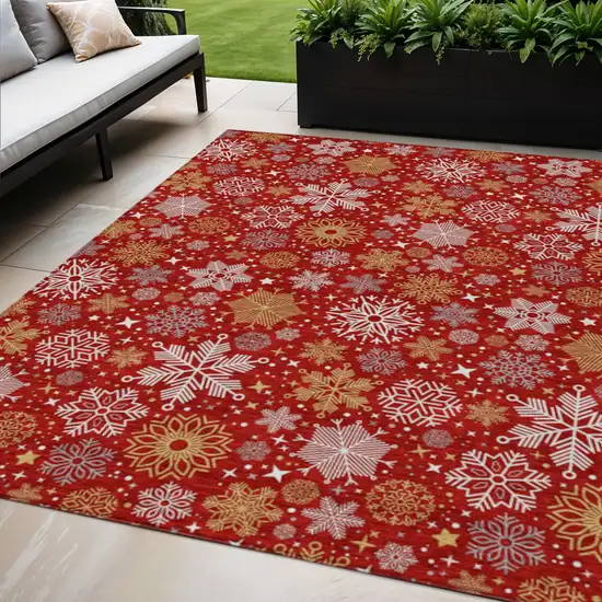 Red Gold And Ivory Medallion Washable Indoor Outdoor Area Rug Photo 2