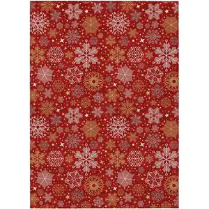 Photo of Red Gold And Ivory Medallion Washable Indoor Outdoor Area Rug