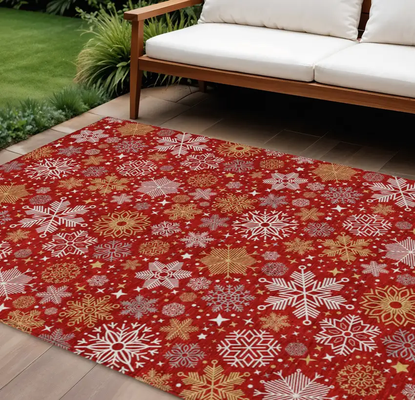 Red Gold And Ivory Medallion Washable Indoor Outdoor Area Rug Photo 2