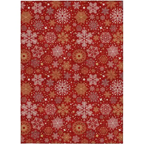 Red Gold And Ivory Medallion Washable Indoor Outdoor Area Rug Photo 3