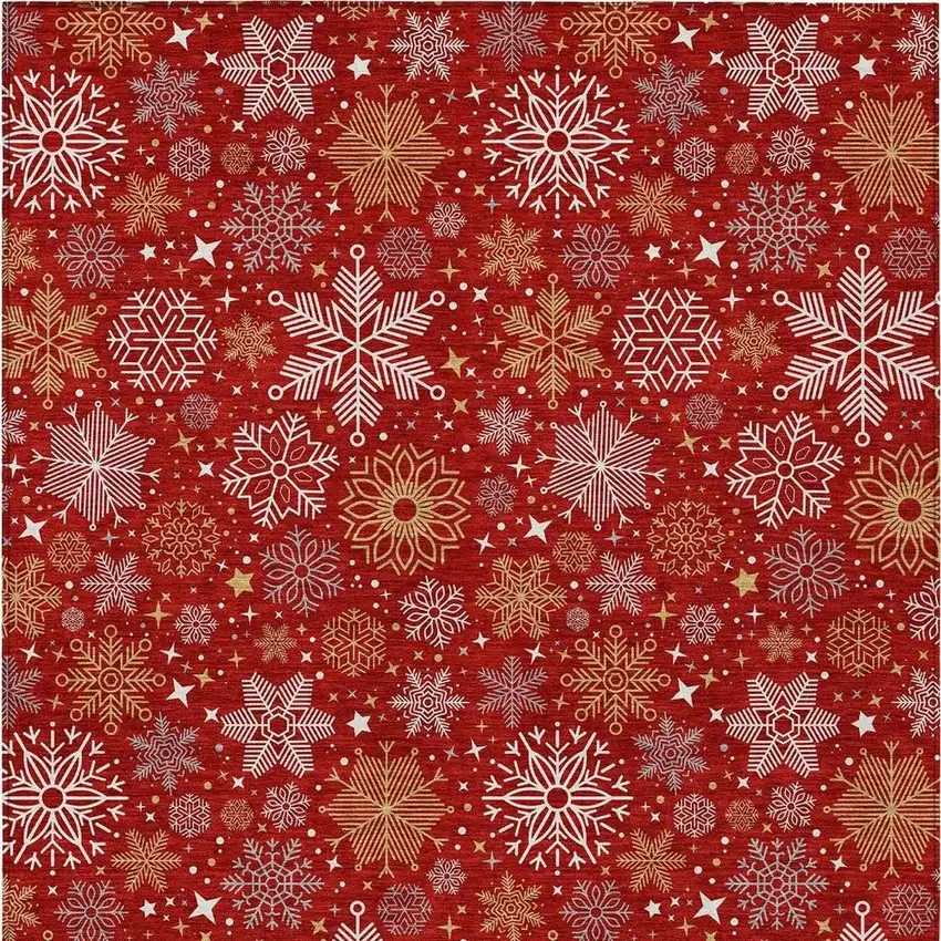 Red Gold And Ivory Medallion Washable Indoor Outdoor Area Rug Photo 4