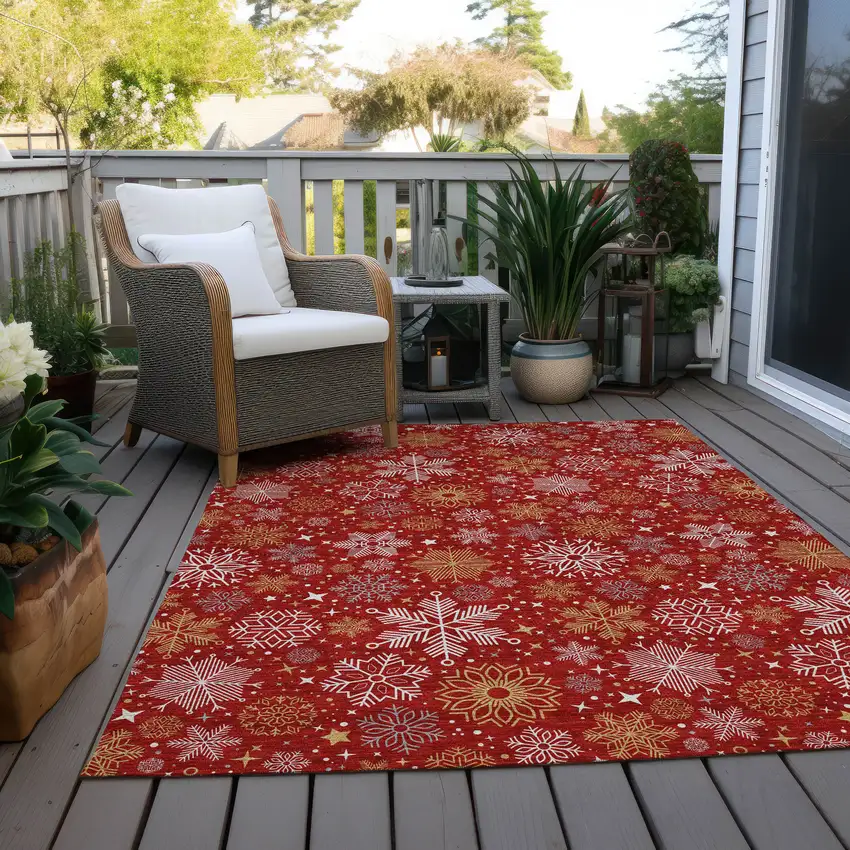 Red Gold And Ivory Medallion Washable Indoor Outdoor Area Rug Photo 8