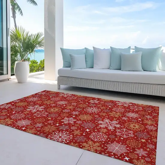 Red Gold And Ivory Medallion Washable Indoor Outdoor Area Rug Photo 5