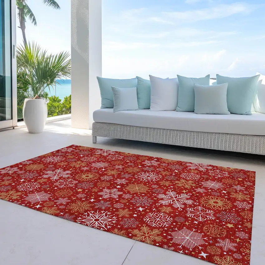 Red Gold And Ivory Medallion Washable Indoor Outdoor Area Rug Photo 5