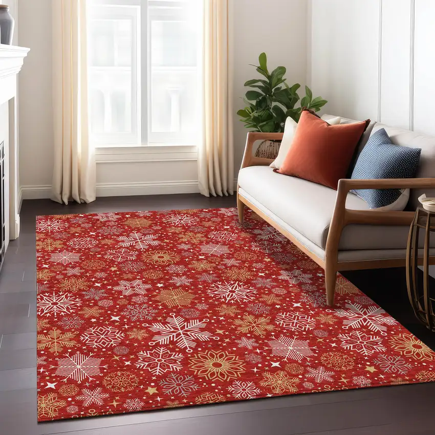 Red Gold And Ivory Medallion Washable Indoor Outdoor Area Rug Photo 7