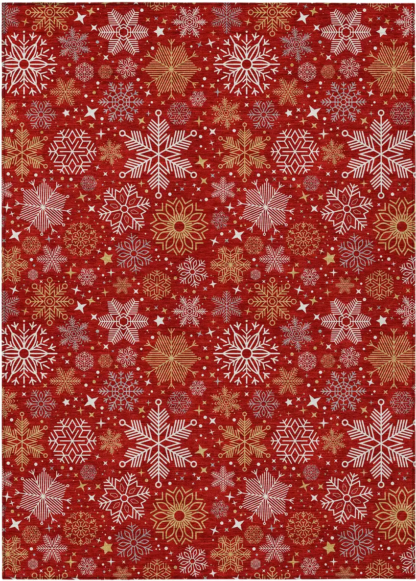 Red Gold And Ivory Medallion Washable Indoor Outdoor Area Rug Photo 1