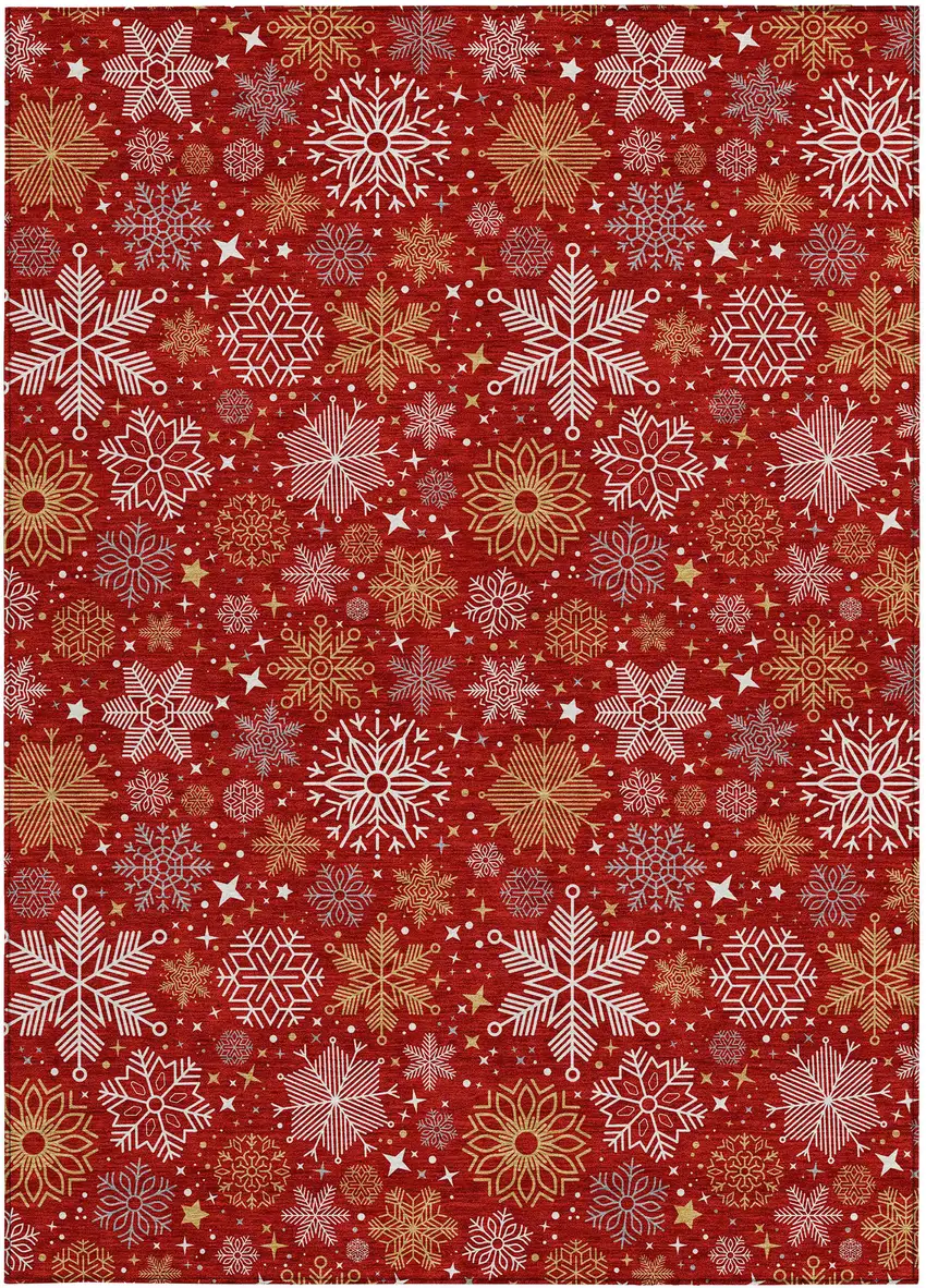 Red Gold And Ivory Medallion Washable Indoor Outdoor Area Rug Photo 3