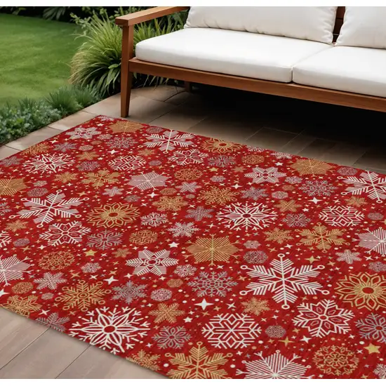 Red Gold And Ivory Medallion Washable Indoor Outdoor Area Rug Photo 2