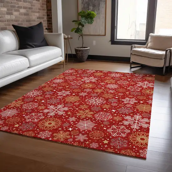 Red Gold And Ivory Medallion Washable Indoor Outdoor Area Rug Photo 6