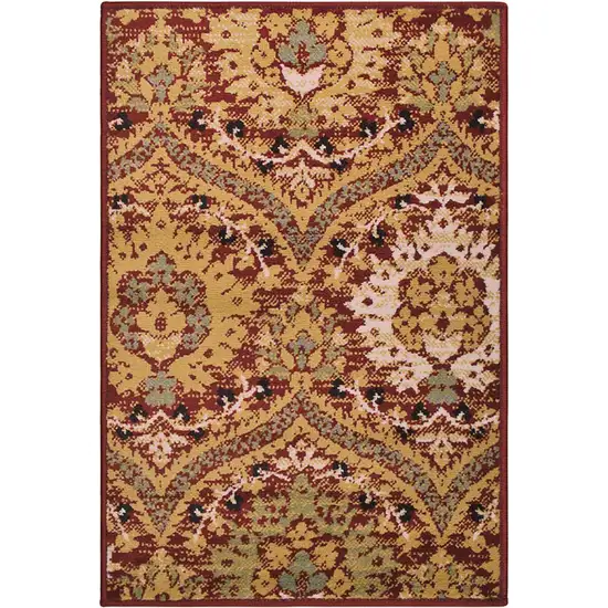 Red Gold And Olive Floral Stain Resistant Area Rug Photo 1