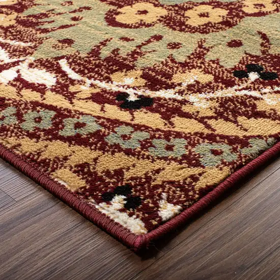 Red Gold And Olive Floral Stain Resistant Area Rug Photo 3
