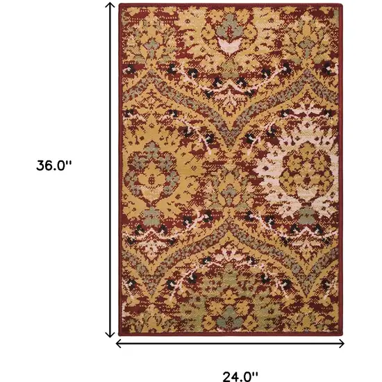 Red Gold And Olive Floral Stain Resistant Area Rug Photo 5