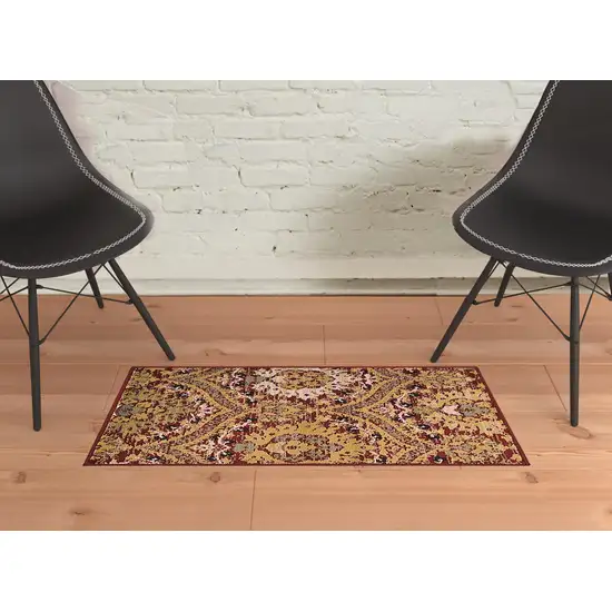 Red Gold And Olive Floral Stain Resistant Area Rug Photo 6