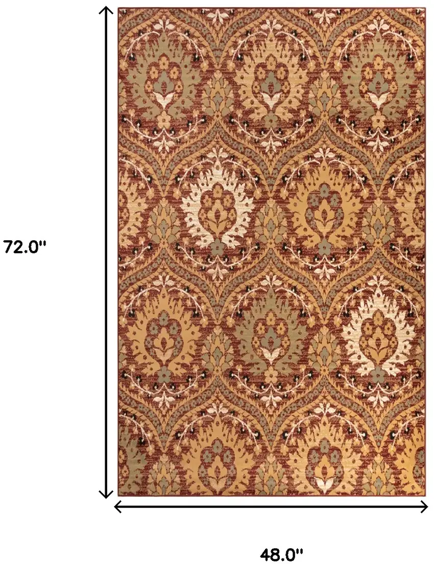 Red Gold And Olive Floral Stain Resistant Area Rug Photo 9