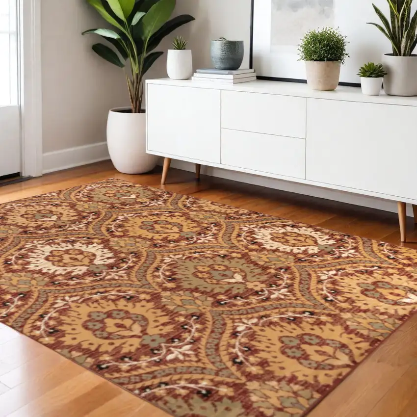 Red And Gold Floral Area Rug Photo 1