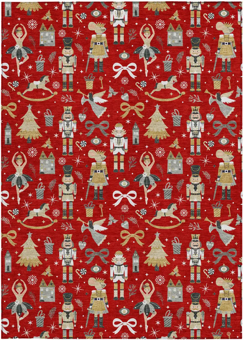 Red Gold Black And Gray Village Houses Washable Indoor Outdoor Area Rug Photo 9