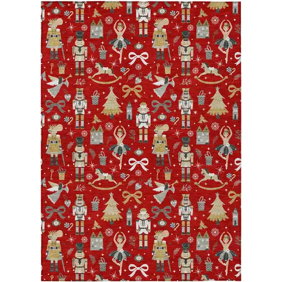 Red Gold Black And Gray Village Houses Washable Indoor Outdoor Area Rug Photo 1