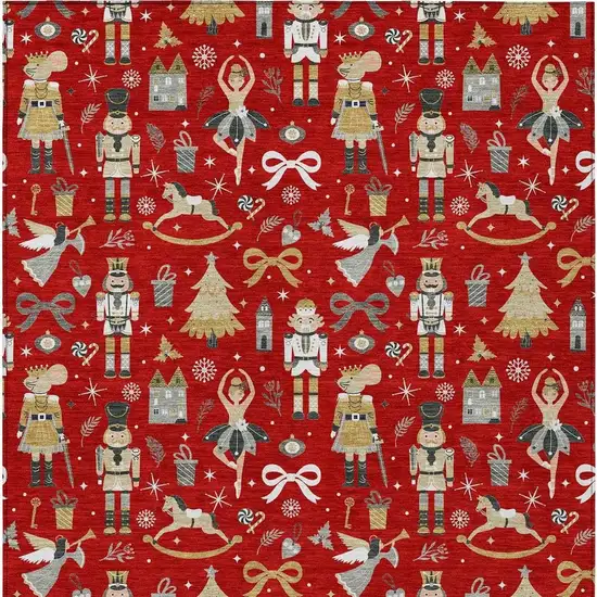 Red Gold Black And Gray Village Houses Washable Indoor Outdoor Area Rug Photo 4