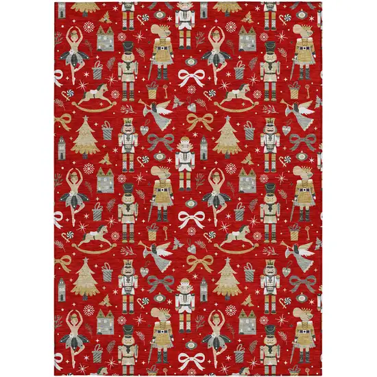 Red Gold Black And Gray Village Houses Washable Indoor Outdoor Area Rug Photo 4