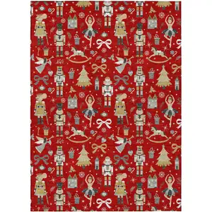 Photo of Red Gold Black And Gray Village Houses Washable Indoor Outdoor Area Rug